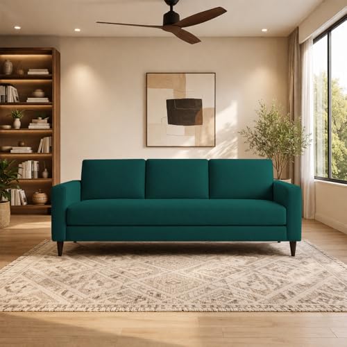 Image of Carlos 3 Seater Sofa Set for Living Room & Home Office, Modern Furniture Fabric Sofa Couch with Comfortable Soft Cushioning, Durable Wooden Frame, Stylish Seating for Home (Pine)