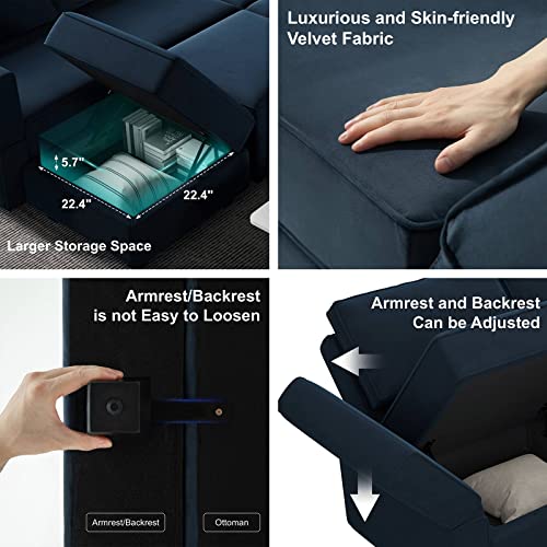 Belffin Oversized Modular Sectional Sofa With Double Chaises U Shaped Sectional Sleeper Sofa Couch Reversible Sectional Sofa With Storage Velvet Blue #TOP5