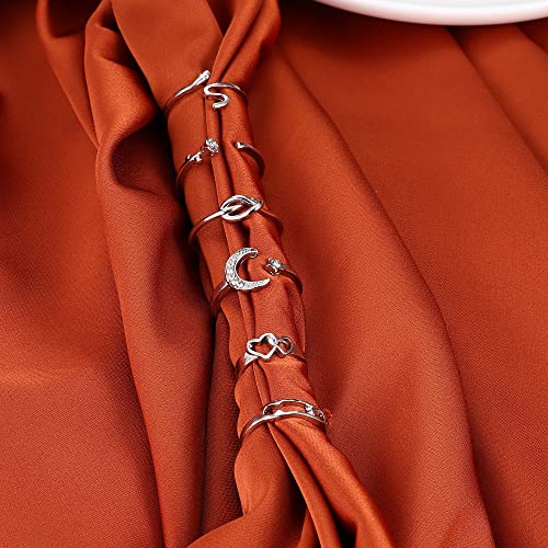Dolotta 20Pcs Adjustable Rings For Women Heart Star Moon Love Flower Cross Open Rings Set Simple Stackable Thumb Knuckle Ring Silver Tone #TOP5