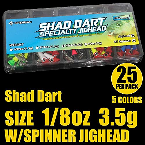 Shad-Darts-Fishing-Lures-Shad-Jig-Head 1/16Oz 1/8Oz 1/4Oz 1" W/Bucktail 25 Pack (1/8 Oz (3.5G) Jig Head W/Spinner -25 Pack) #TOP6