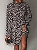 CUPSHE Women's A-Line Mini Dress Flowy Swing Ditsy Floral Print Long Sleeve Round Neck Smocked Fall Party Casual Dress Black L #2