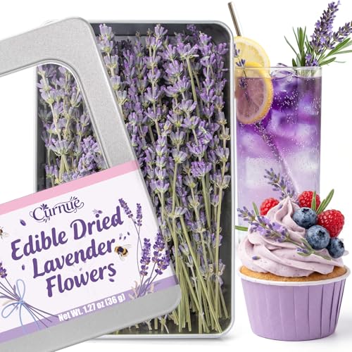 100-110 Edible Lavender Sprigs for Cocktails & Dessert, 6.69'' Edible Flowers for Drinks Garnish Tea DIY Craft, Food Grade Culinary Lavender Flower Bud 1.27oz(36g)