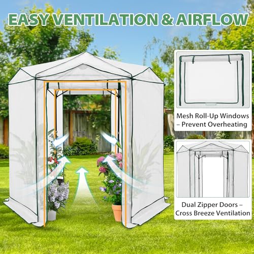Image of EAGLE PEAK 6.6x6.6 Easy Setup Pop Up Greenhouse, Hexagon, Clear /White