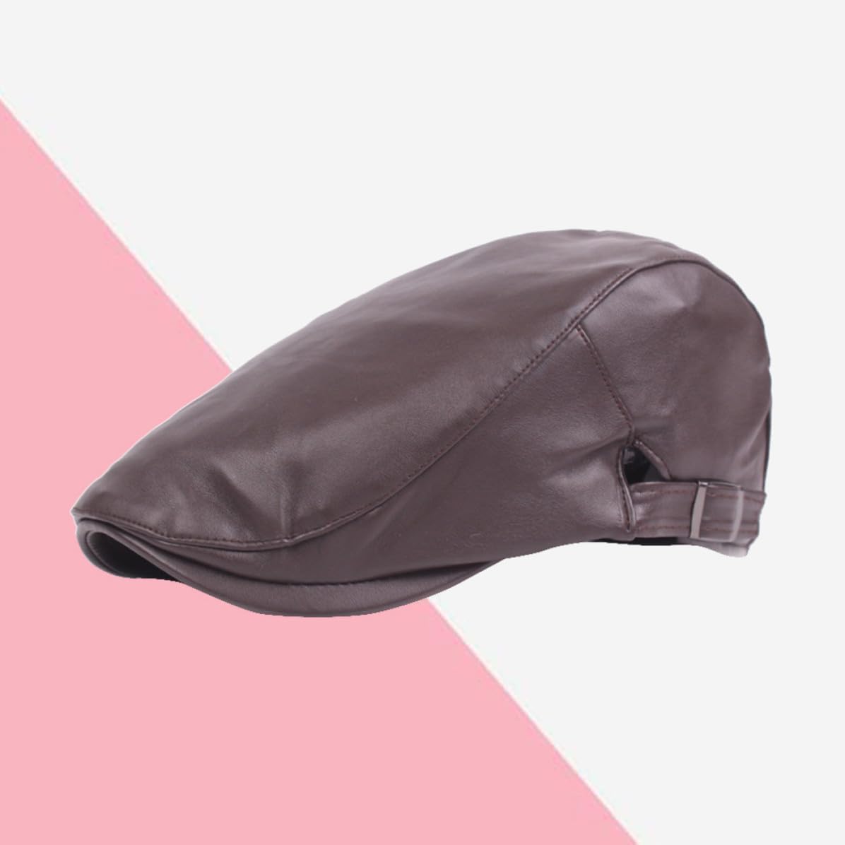 Leather Newsboy Cap Adjustable Brown Imitation Leather Hat