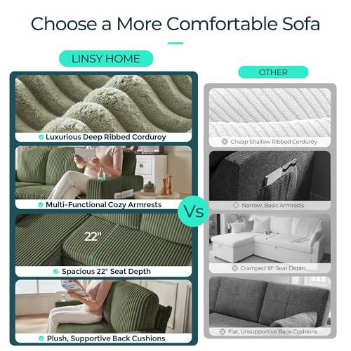 Image of LINSY HOME Sectional Sleeper Sofa with Pull Out Couch Bed Convertible Plush Corduroy Cloud Couch with Storage Chaise & USB Charging, Comfy L Shaped Modular Couches for Living Room Apartment (Green)