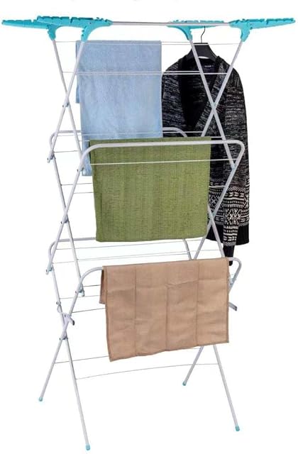 IFJA 3 Tier Clothes Airer - Indoor Outdoor Clothes Horse - Large Foldable Clothes Drying Rack With Non-Slip Feet - Powder Coated Steel Concertina Laundry Dryer - Provides 14 Metres Drying Space
