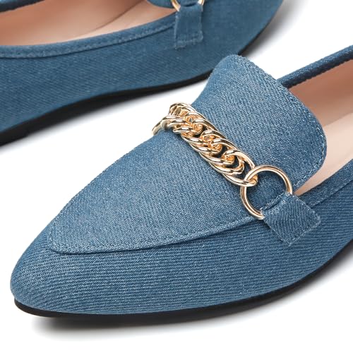 Image of Tilocow Metal Chain Loafers for Women Pointed Toe Slip on Flats Comfortable Fashion Work Shoes