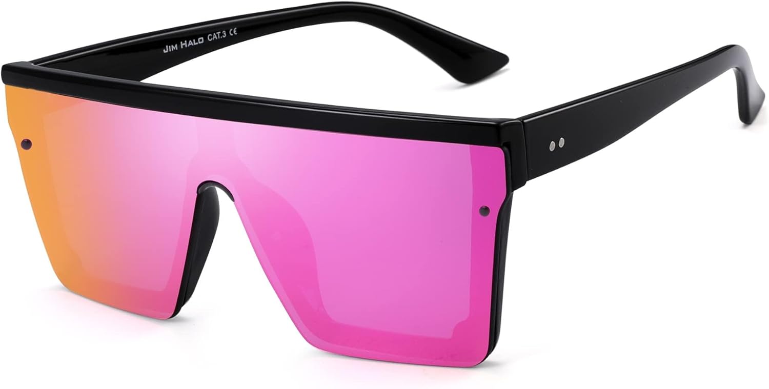 JIM HALO Flat Top Shield Sunglasses Square Mirror Rimless Glasses for Women Men