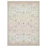 Joydeco Floral Light Pink 5x7 Area Rug for Bedroom Kids Room, Machine Washable Boho Playroom Nursery Rug Non Slip, Low Pile Indoor Floor Carpet for Living Dining Room Dorm Classroom