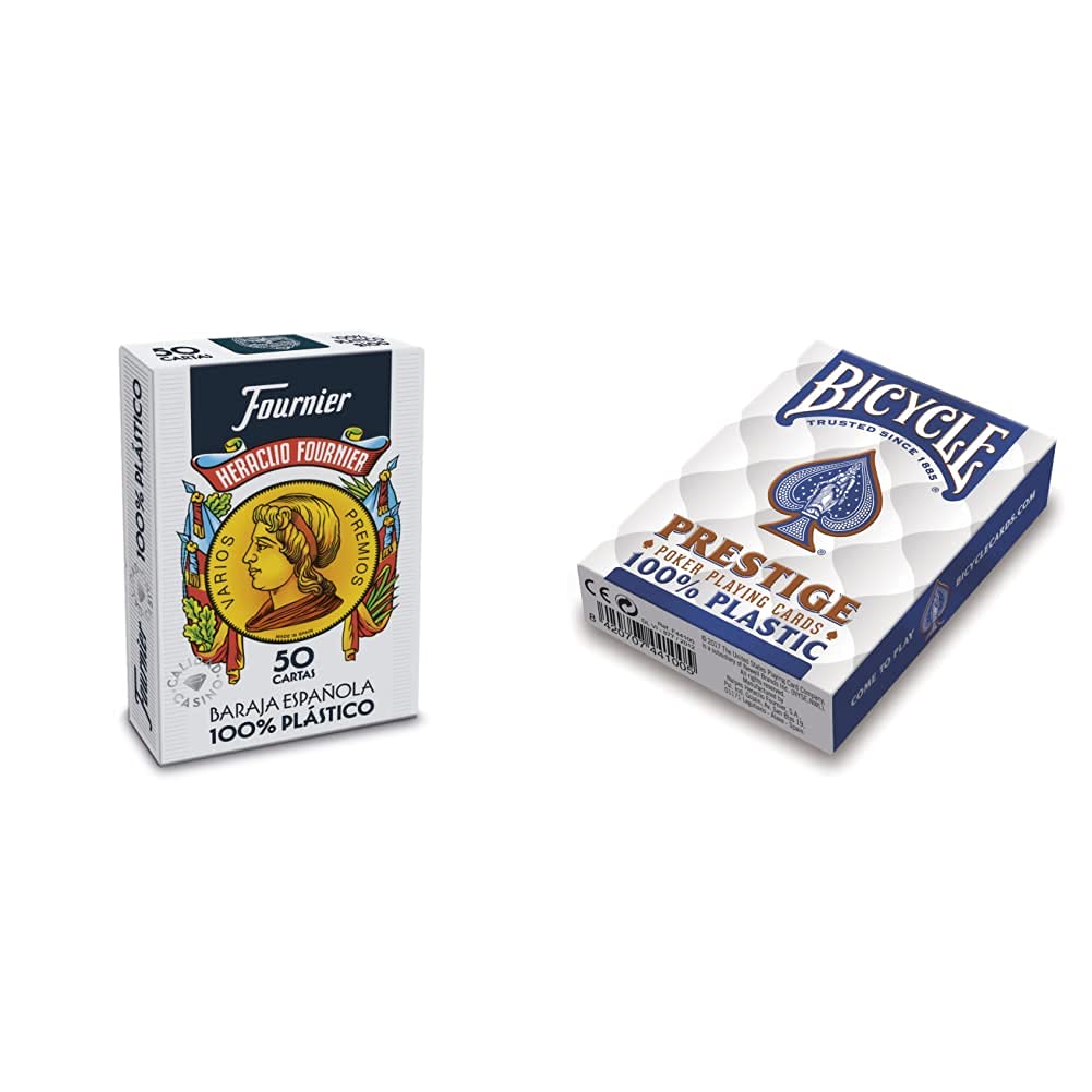 Fournier Baraja Española Nº 2100 (50 Cartas) + Bicycle Prestige F44100 Baraja De Poker Profesional De Plástico, Colores Surtidos
