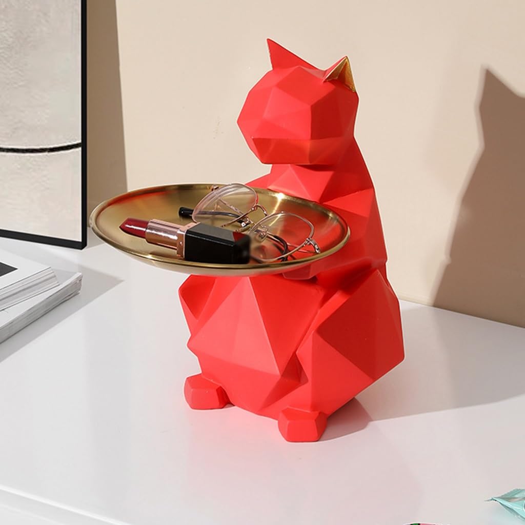 Vide-Poche Déco Chat En Céramique - Plateau Rangement Clés, Bijoux - Décor Minimaliste Pour Salon, Entrée