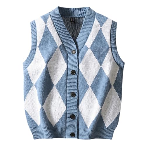 Pull argyle homme col en V en laine coupe décontractée