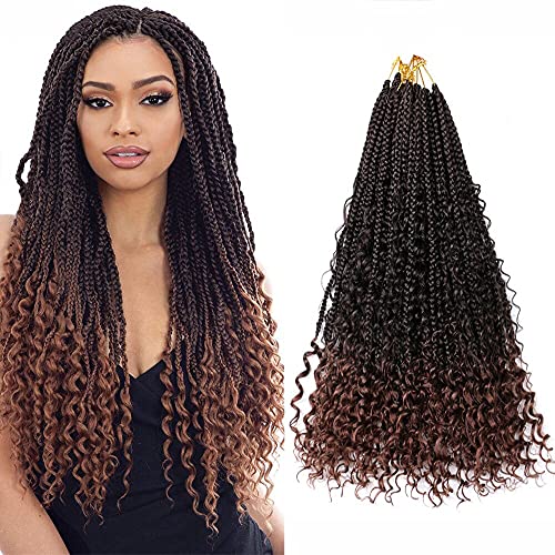KXW 7 Packungen Häkelhaare Locken Goddess Box Braids Häkelhaar mit lockigen Enden für Frauen 35/45cm Synthetische Pre-Looped Bohomian Crochet Hair Extensions(4Farben,7PCS)(Color:T30#,Size:14in/35cm) Cover