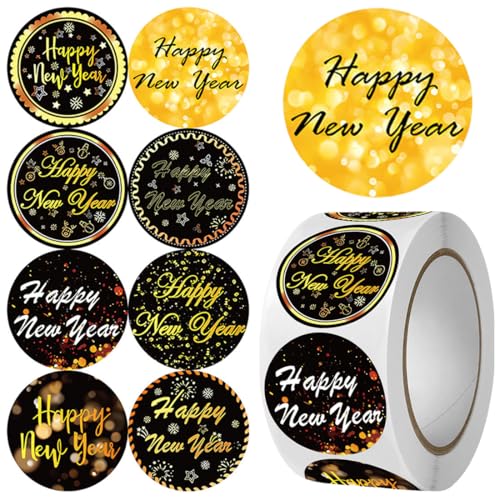 Pegatinas de Feliz Año Nuevo, 500 pegatinas de Nochevieja, pegatinas de Año Nuevo, etiquetas de Feliz Año Nuevo para bolsas de regalo, cajas, sobres, regalos, tarjetas de Año Nuevo 2026