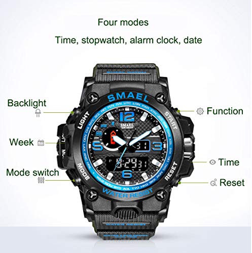 KXAITO Men's Watches Sports Outdoor Waterproof Military Wrist Watch Date Multi Function Tactics LED Alarm Stopwatch (01_Blue)