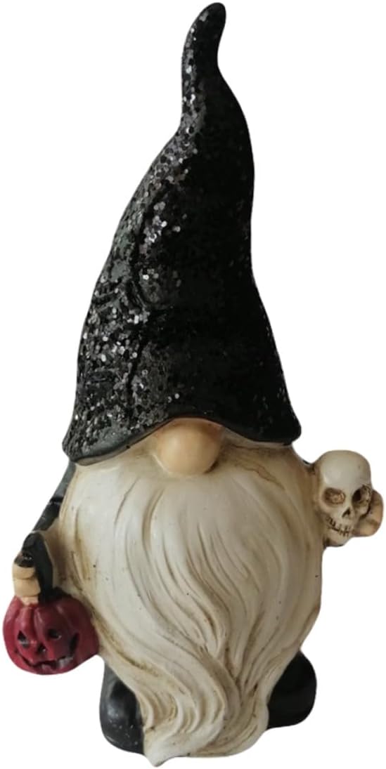 ULTECHNOVO Halloween Resin Gnome Figurine Pumpkin Holding Goblin Statue Halloween Tabletop Ornament Home Décor Accent Collectible Gnome Decoration for Indoor Use