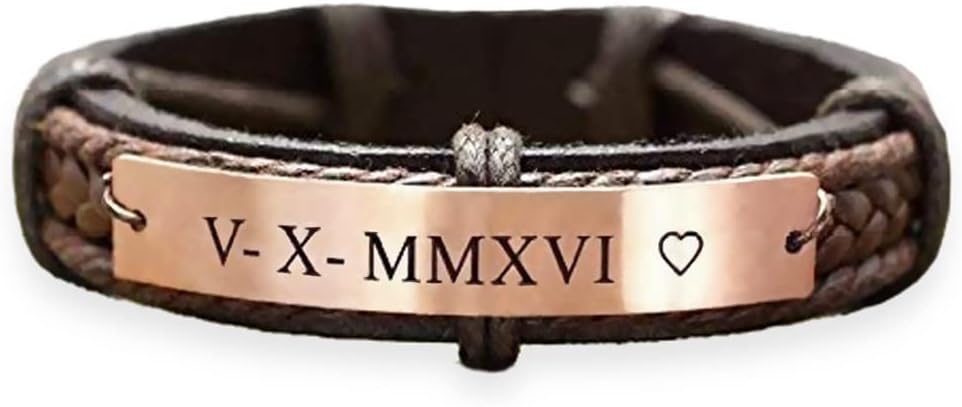 Personalized Anniversary Date Bracelet, Roman Numeral, Heart Charm Engraved, In memory of Engagement Promise Wedding Baby Birth
