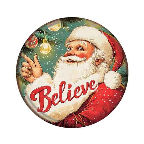 MUYIASER Round Metal Sign Believe Santa Christmas...