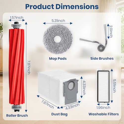 Image of 26Pcs Replacement Parts Accessories for Roborock QV 35A / QV 35S / Qrevo S Pro Robot Vacuum Kit, 2 Main Brush, 4 Hepa Filter, 6 Mop Pads, 6 Side Brush, 6 Dust Bags, 1 Screwdriver, 1 Clean Tool