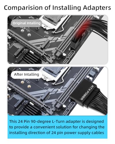YANBOROESEN ATX 24-Pin Adattatore di Alimentazione, ATX 24-Pin Convertitore Ad Angolo Retto Compatibile con Computer Desktop (Nero) - Alimentatore - Immagine 2