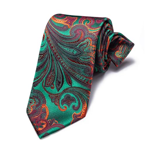 Image of Barry.Wang Paisley Tie for Men Silk Woven Necktie and Tie Clip Set Wedding Party Business Formal