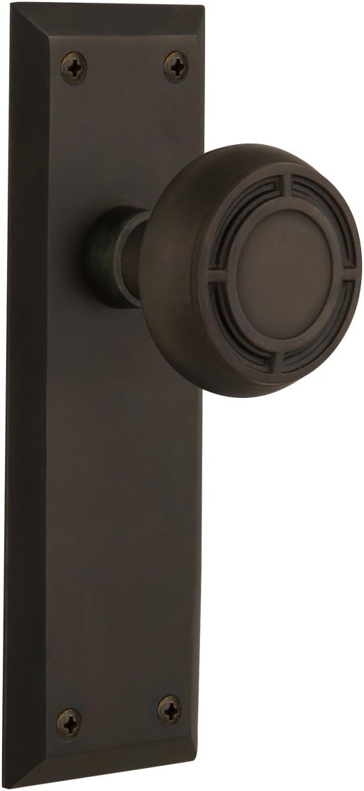Nostalgic Warehouse New York Plate with Mission Knob, Privacy - 2.375", Oil-Rubbed Bronze