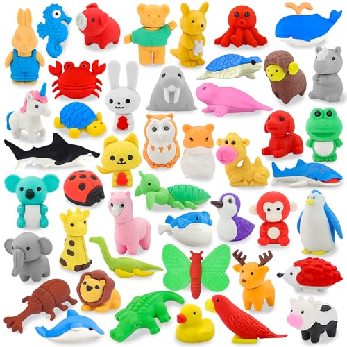 LanMa Animal Erasers for Kids 45 Pack Desk Pets Erasers for Kids Classroom Prizes,Easter Egg Fillers,Back to School Supplies,Party Favors Gifts