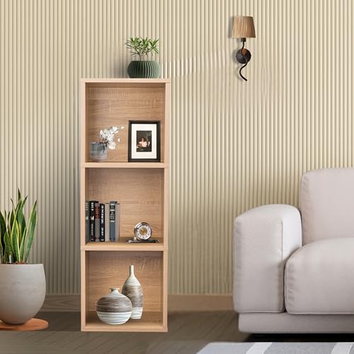 Image of Cube Storage Shelf, 3 Cube Storage Organizer, 3 Tier Bookshelf Small Bookcase, Wooden Book Shelf for Bedroom, Small Bookshelf for Living Room and Office (Natural, 3 Cube)