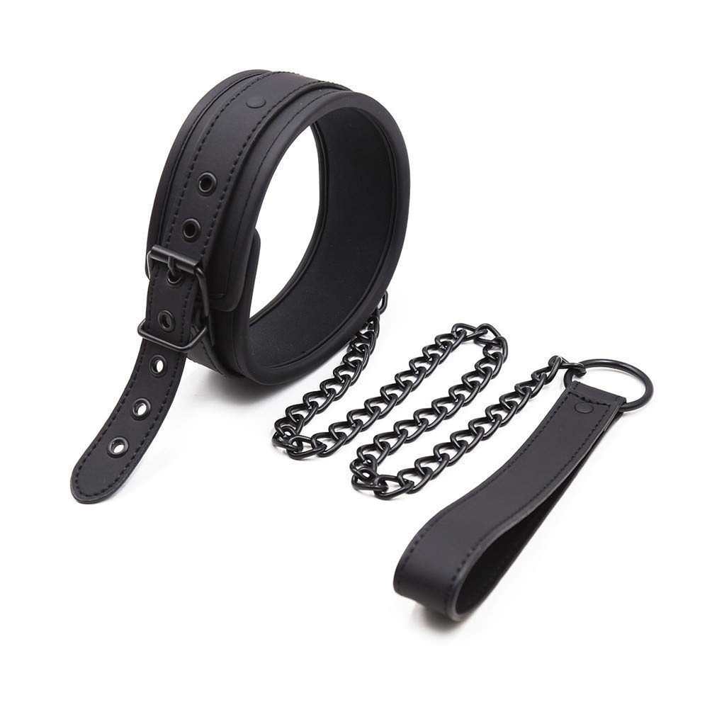 Chenyesun Leather Neck Collar Black Soft Sponge Collar Neck Collar Choker Leash Roleplay Adjustable Necklace for Couples Black