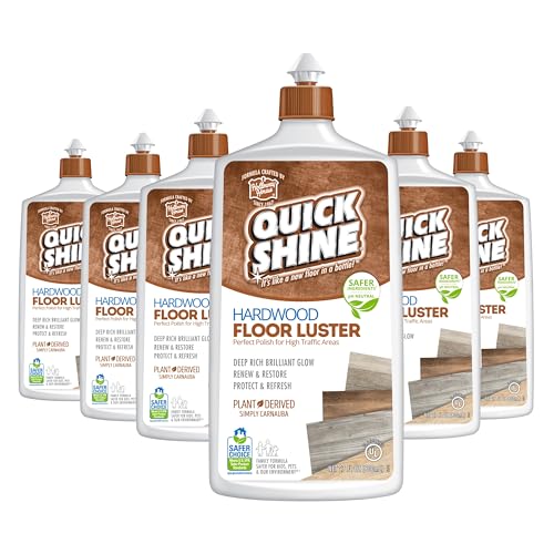 Quick Shine Hardwood Floor Luster 27oz, 6Pk | Plant-Derived Cleaner & Polish w Carnauba | Simply Squirt & Spread | Don't Refinish, Quick Shine It | Safer Choice Cleaner Restore-Protect-Refresh