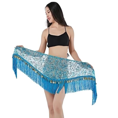DUANSIYU magdans magdans höftduk danstillbehör kvinna spetstofs höftdukar flickor scenföreställningar flerfärgade tyllkjolar magdans kjol (furquoise Gold Coins)