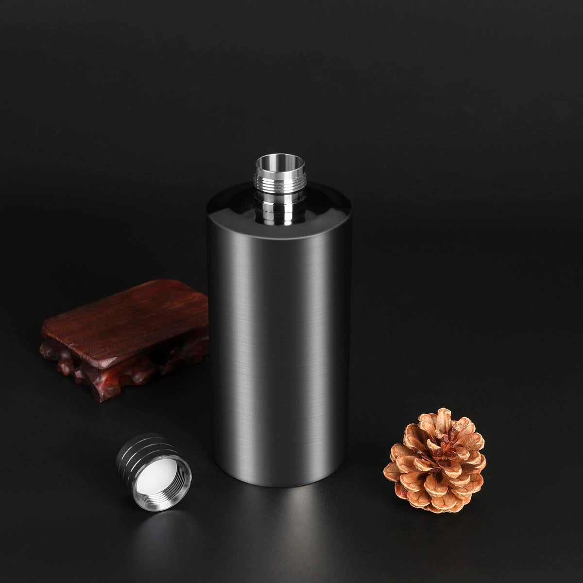 18 oz Black Pocket Portable Cylindrical Stainless Steel Whiskey Liquor Hip Flask