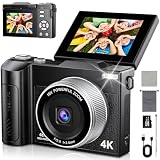 4K Appareil Photo Numérique 48MP Autofocus Compact Caméra avec 2.8'' Écran Rabattable 180° Digital Camera Zoom Numérique 16X avec Carte 32GB pour Adolescents Débutants Adulte (Noir)