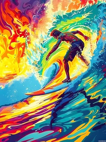 Kit peinture diamant 5D anti-stress Surfeur sur vague Apaisement émotions artisanat adulte