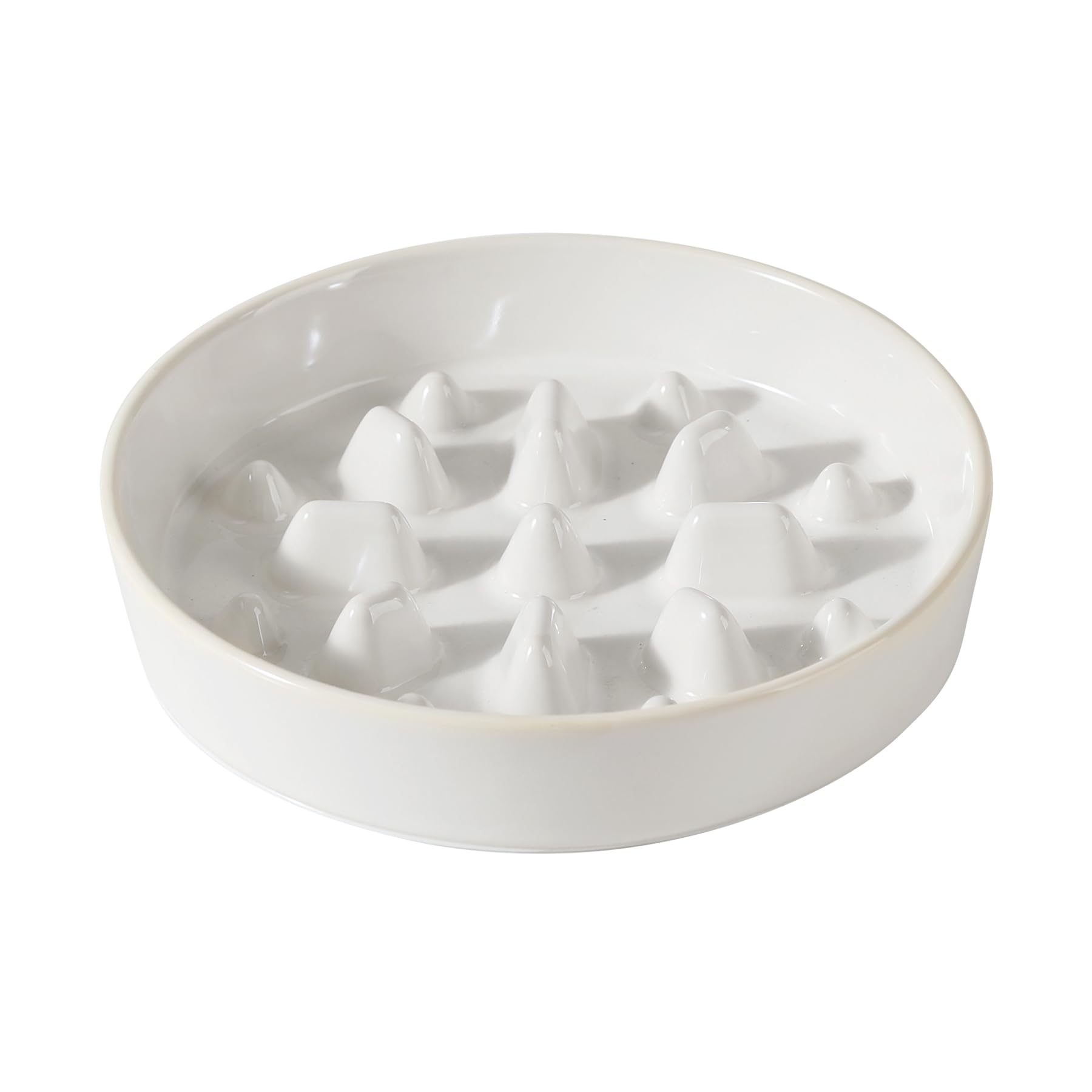 Havniva Ceramic 8.2inch Dog Bowl Slow Feeder for Fast Eaters, Slow Pet Food Dish for Medium and Large Dog, Stop Bloat, Preventing Choking(Single Bowl,Reactived Glaze -White)