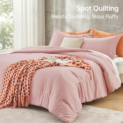 Image of MUXHOMO Oversized Queen Comforter Sets, All Season Ultra Soft Down Alternative Bedding - 3 Piece Lightweight Bed Set Includes 1 Comforter (98 inch*98 inch) and 2 Pillow Shams (20 inchx26 inch), Rose Gold