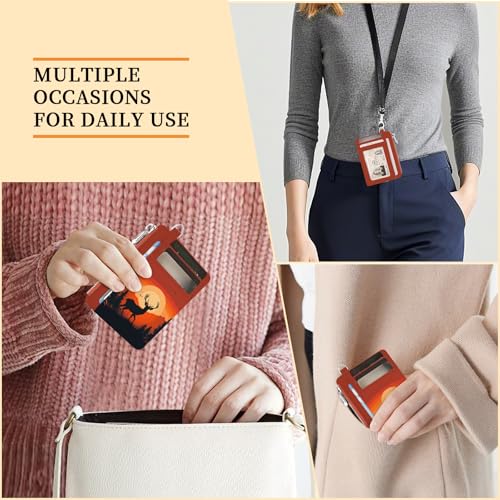 Image of Hancynir Sunset Deer Slim Wallet Women Credit Card Holder, Small RFID | Zipper Pocket Wallet, Thin Travel Coin Purse, PU Leather, Minimalist Card Case, 6 Card Slots, ID Window, Ladies Women Gifts