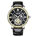 Produktbild Guanqin Herren Skelett Automatik Selbstaufzug Mechanisch Analog Display Leder Armbanduhr Mondphase Leuchtend Wasserdicht, Goldfarben / Schwarz, Band