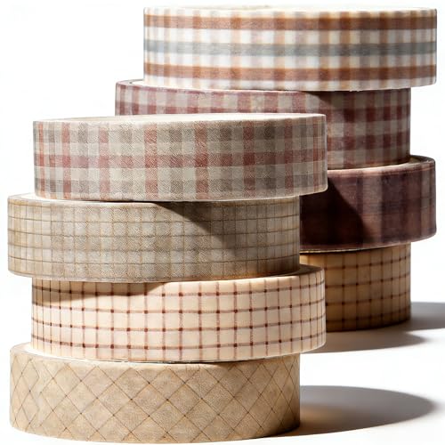 DOPENSPI - DOPENSPI Lot de 8 rouleaux de ruban adhésif Washi vintage - 1 cm de large - Pour décoration murale - Masking Craft pour scrapbooking, bricolage, emballage artisanal (motif à carreaux)