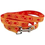 Ensemble collier et laisse pour chien avec empreintes de pattes de 1,20 m, collier réglable de 22 à 50 cm (jaune avec empreintes de pattes rouges)
