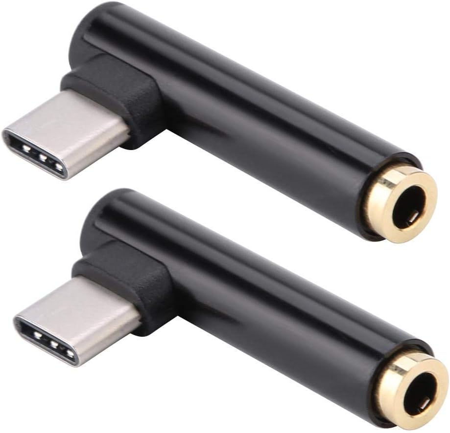 2PCS USB C to 3.5mm Adapter，USB Type-C to 3.5mm Headphone Jack Audio Adapter Compatible with LeTV MIUI 6 8 MIUI note 3 Huawei mate 10,10Pro, etc (Black)