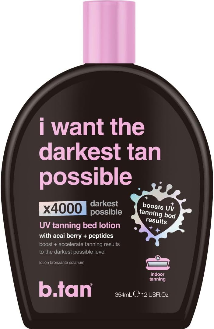 b.tan UV Tanning Bed Lotion | I Want The Darkest Tan Possible - x4000 Tan Intensifiers, Indoor & Outdoor Accelerator, Best Browning Body Tanner Extender, No Sun Protection, 12 Fl Oz