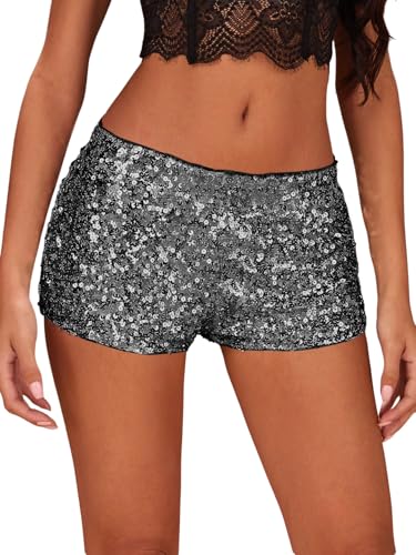 SHENHE Women's Sparkly Sequin Shorts Sexy Low Rise Y2k Glitter