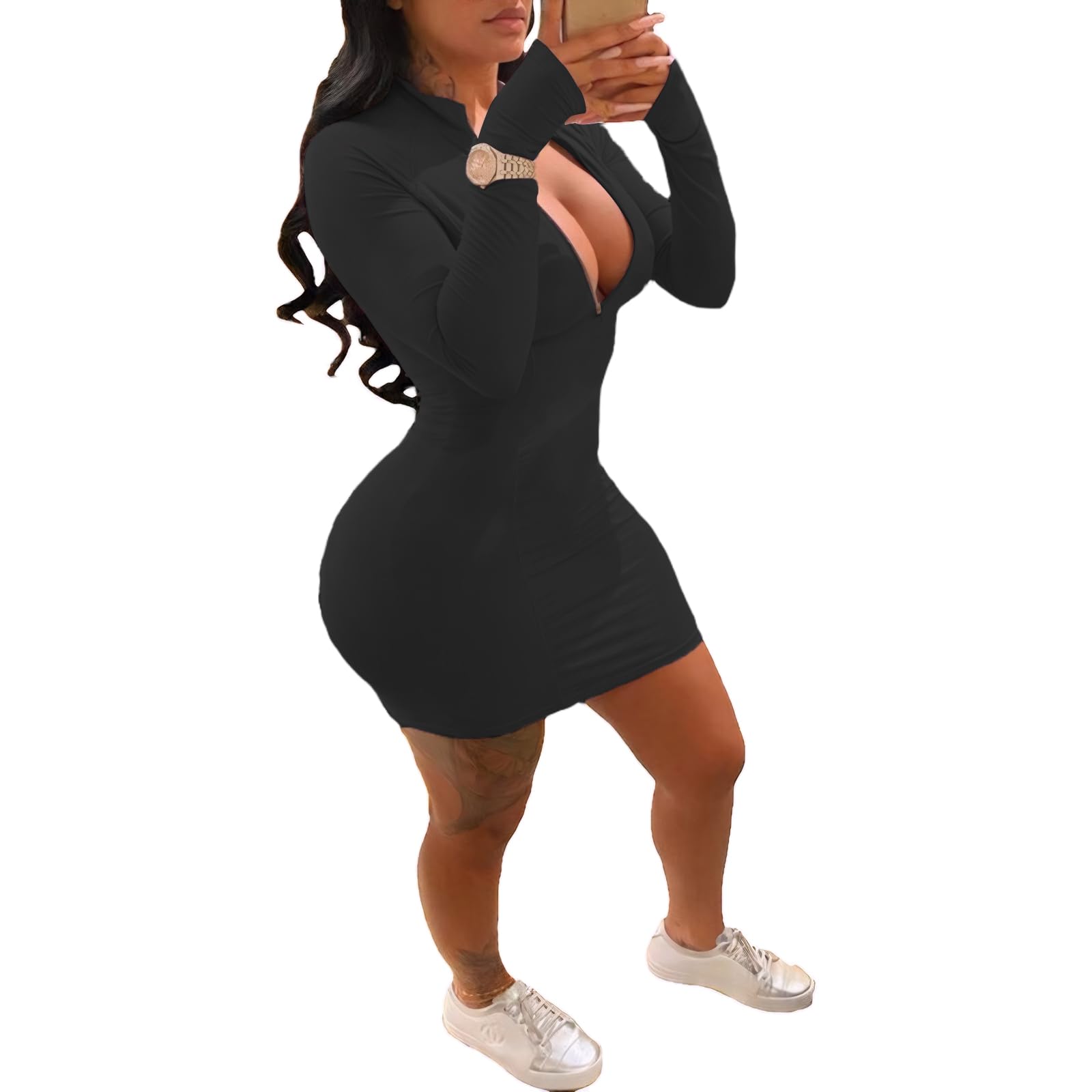 Photo 1 of TINYHI Front Zipper Bodycon Dress