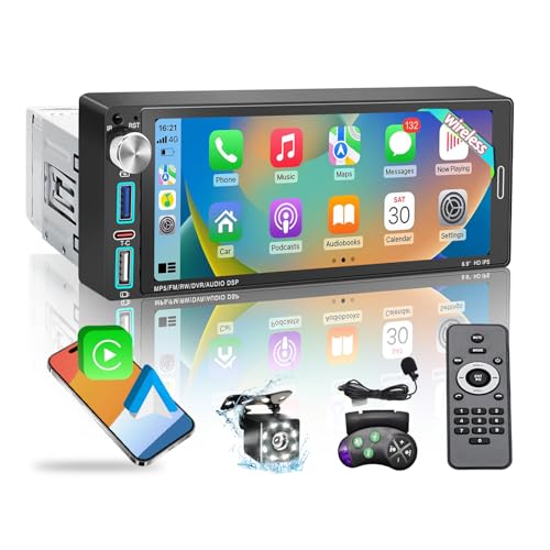 Single Din Car Stereo with Wireless Apple Carplay Android Auto