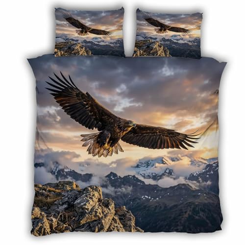 Housse de couette fermeture éclair ultra douce 200x200, parure microfibre imprimé aigle 3D durable - 2