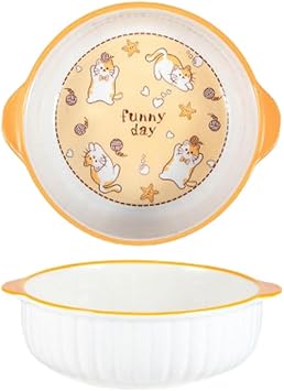 Cartoon personality ceramic cute primary school student tableware, round creative household bowl and spoon set tableware - Hydrangea Cat - 7.5 inch double-eared bowl