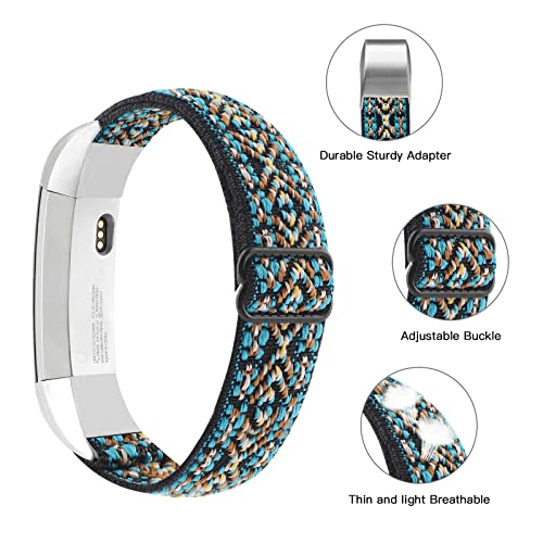 Image of Adjustable Elastic Bands Compatible with Fitbit Alta /Alta HR, Soft Stretchy Nylon Sports Breathable Replacement Wristbands for Women Men (Blue Black Boho)
