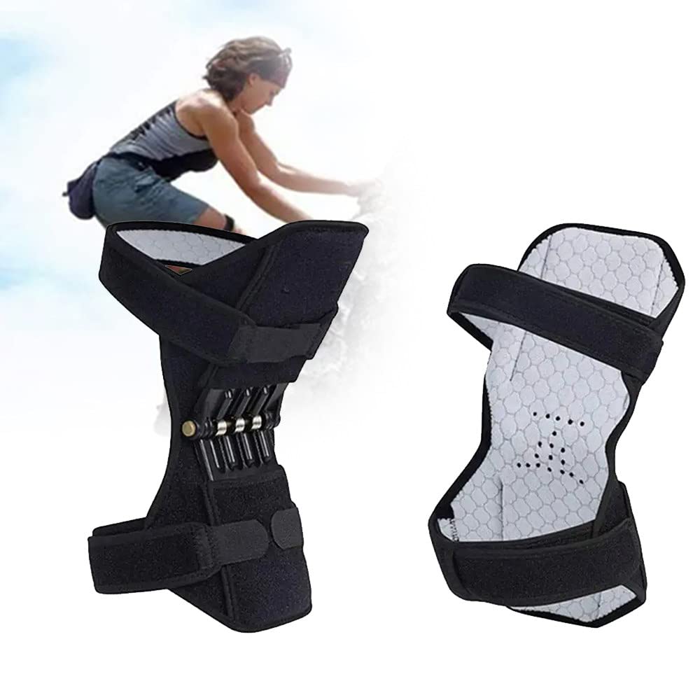 MRKU Non Slip Sports Knee Pads Support Warmers 1 Pair of Joint Breathable Lift Pain Relief for Power Spring Force Stabilizer Booster,Black