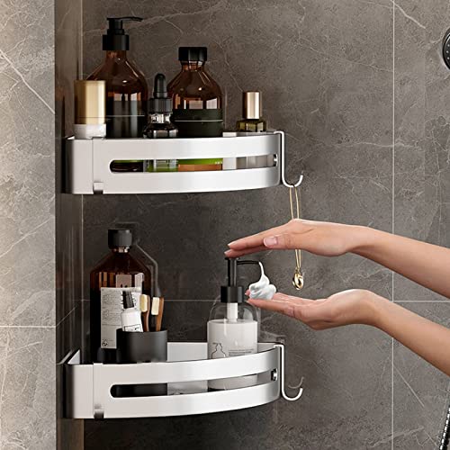 Homhii Shower Caddy 2-Pack Aluminum Bathroom Organizer No Drilling Shower Shelves With Towel Bar And Removable Hooks #TOP2